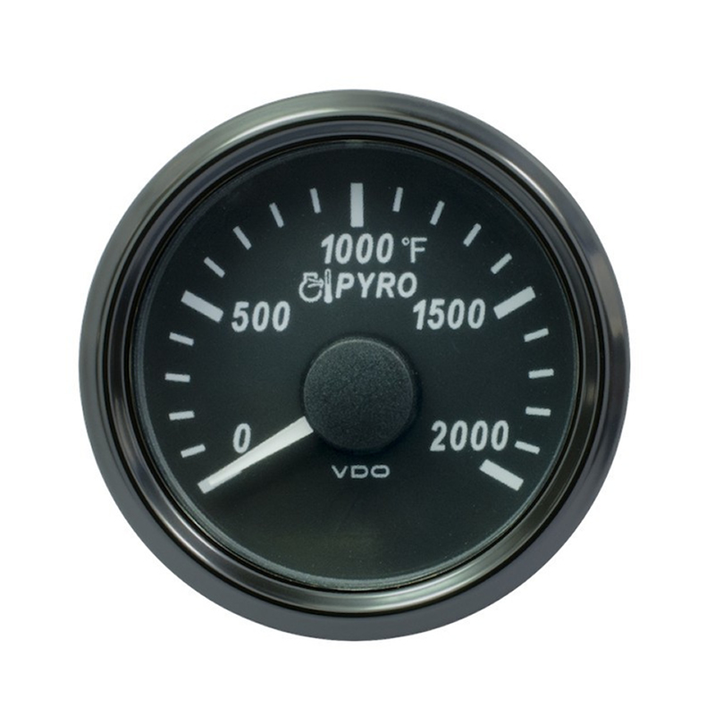 VDO SingleViu 1383 Pyrometer 2000°F Black 52mm Amber Lighted w Red Pointer gauge